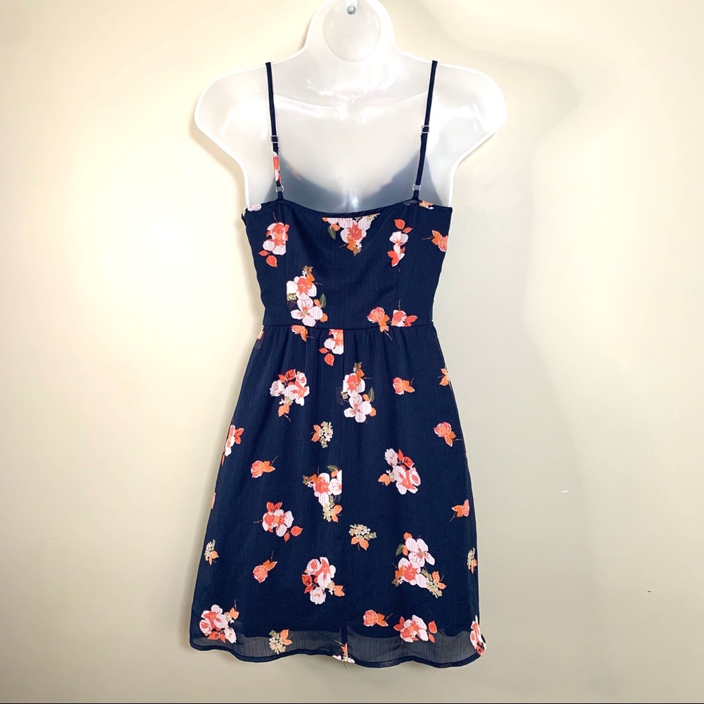 Abercrombie & Fitch Navy Floral Mini Dress XS Spaghetti Strap Coquette Romantic - Picture 9 of 14